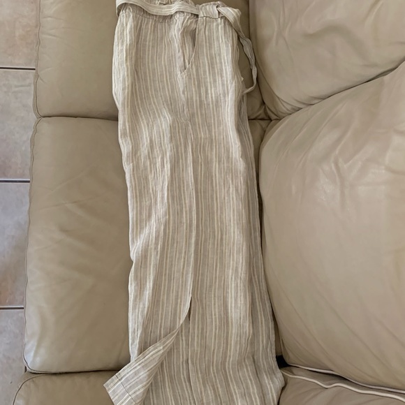 MAGASCHONI Striped Linen Wide Leg Palazzo Pants Paperbag Flowy Boho Pant - Picture 10 of 13